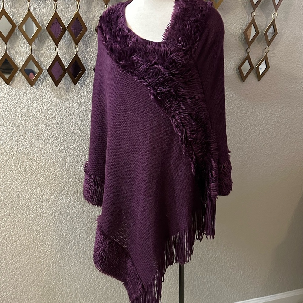 Purple Plush Trim Pancho/Cape with Asymmetrical Design